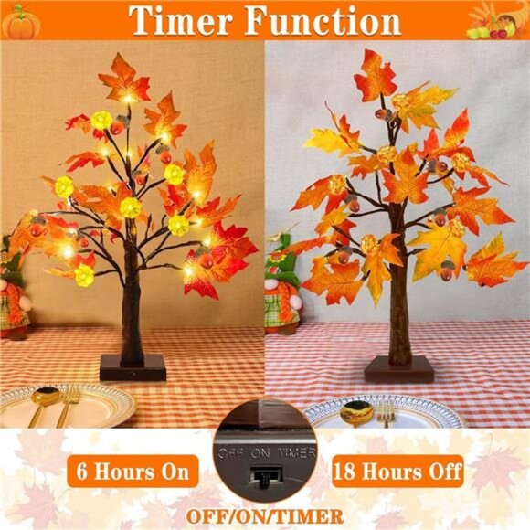 2 Pack 18 Inch Prelit Fall Maple Tree Thanksgiving Fall Decorations - Picture 3 of 7